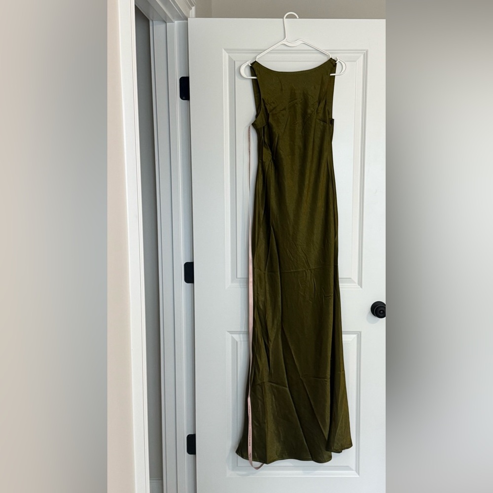 Lulus Janita Olive Satin Sleeveless Cowl Back Maxi Dress Green - Size XS - Picture 5 of 5